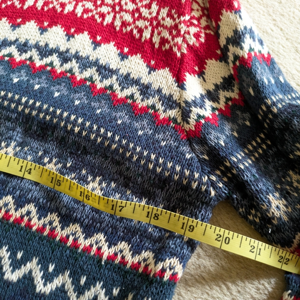 VTG Tiara Fair Isle Sweater Cardigan Petite M Red Blue Knit Grandmacore Grandpa - Picture 4 of 5